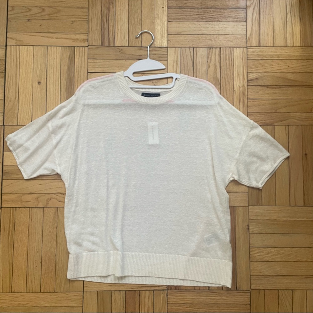 NWT Banana Republic Linen Blend Short Sleeve Cream Sweater Size Medium